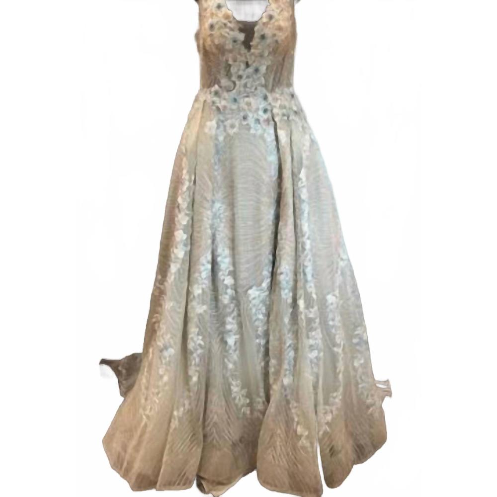NEW MAMBO COUTURE bedazzled v-neck gown in grey/green